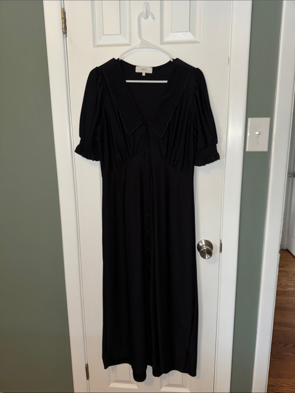 next Black Scalloped-Collar Button-Front Midi Dress